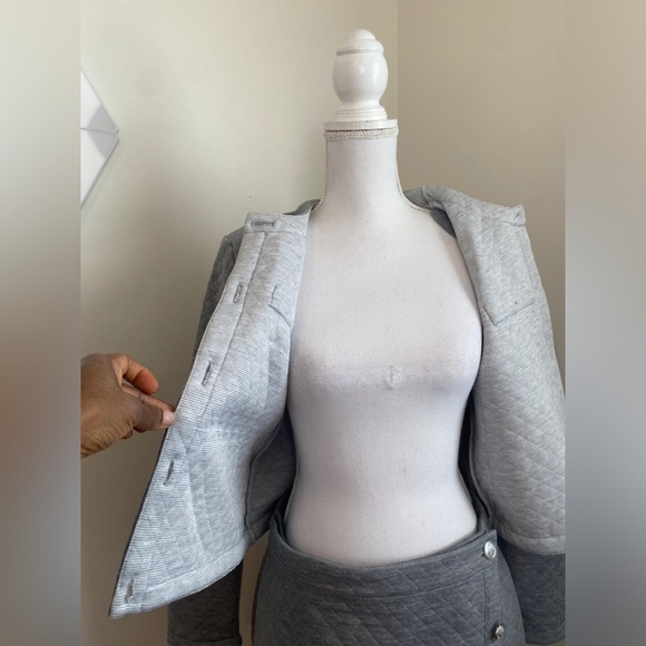 Aqua Two- Piece Set Quilted Cropped Jacket and Skirt Heather Gray Sz M - Picture 6 of 8